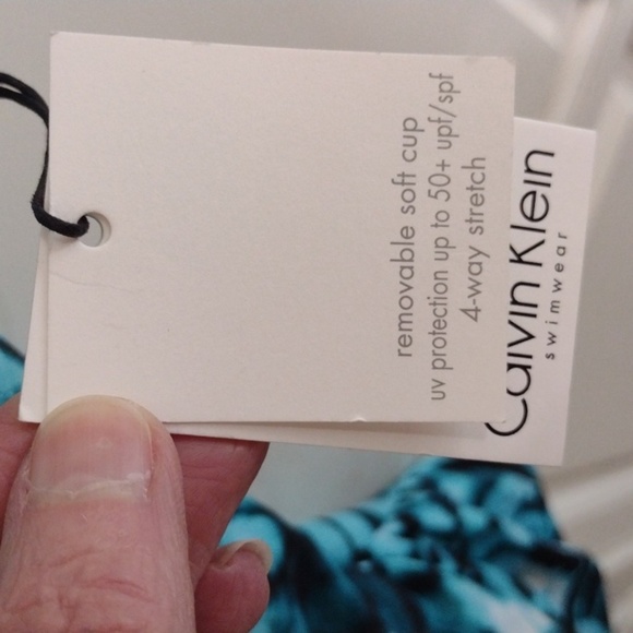 NWT Calvin Klein Aqua Blue Gold accent Tankini Top Small - Picture 7 of 9